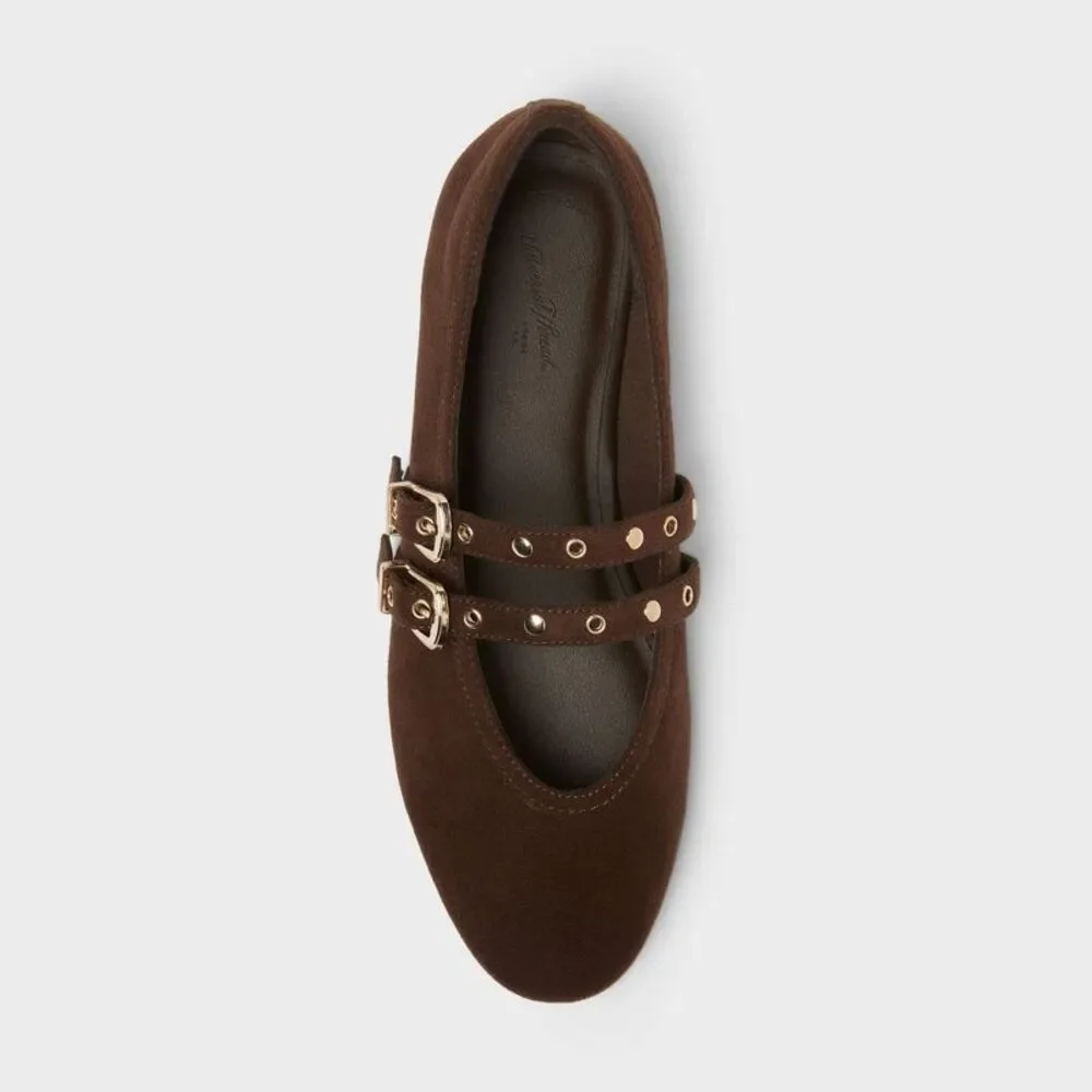 Women’s Henrietta Double Strap Mary Jane Ballet Flats - Chocolate 7
